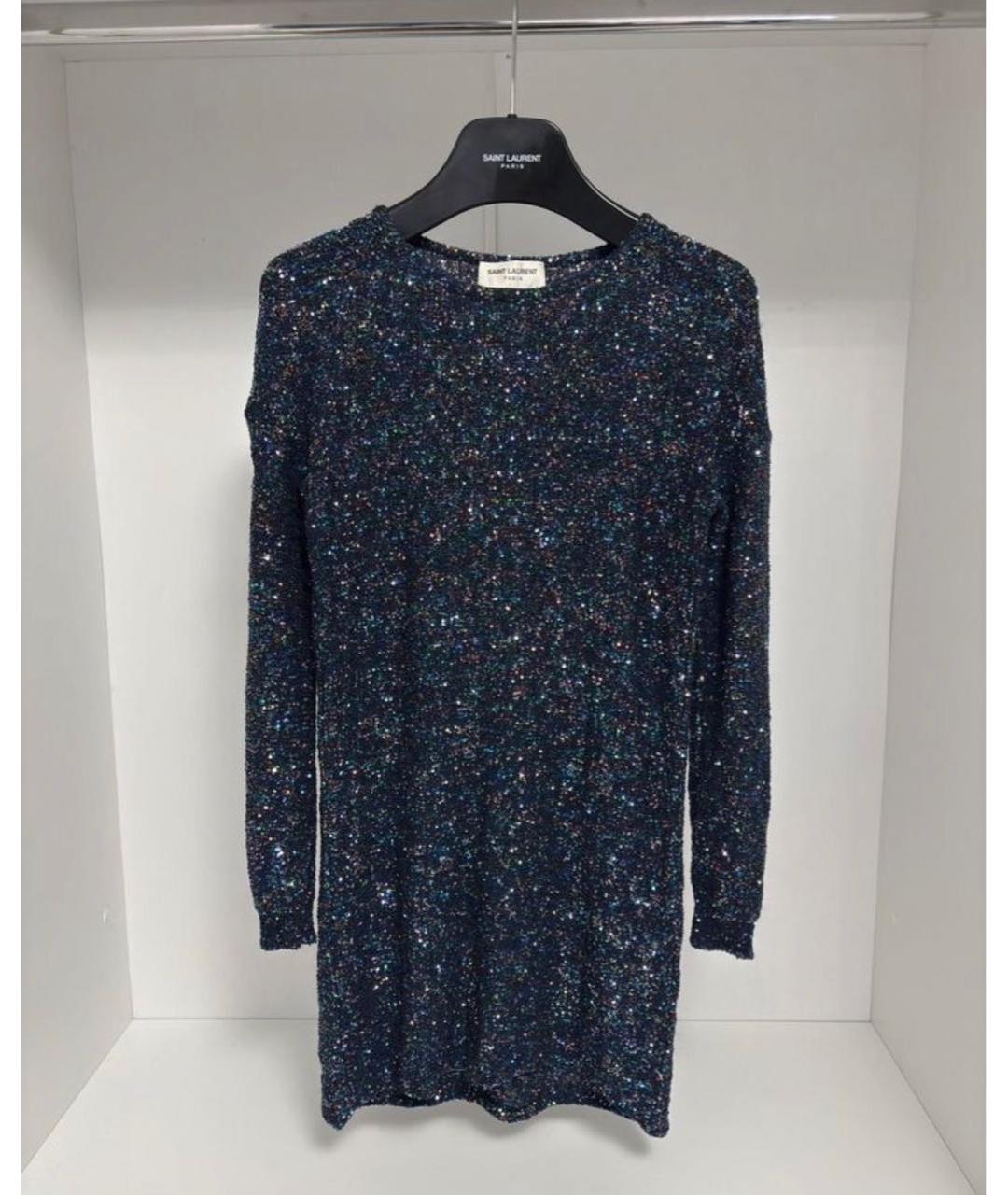 SAINT LAURENT Темно-синее полиэстеровое коктейльное платье, фото 6