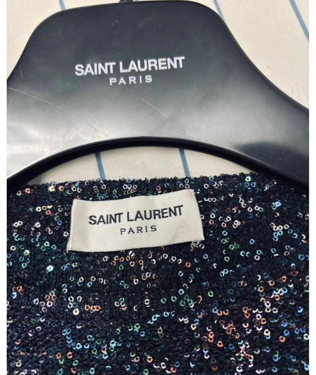 SAINT LAURENT Темно-синее полиэстеровое коктейльное платье, фото 3