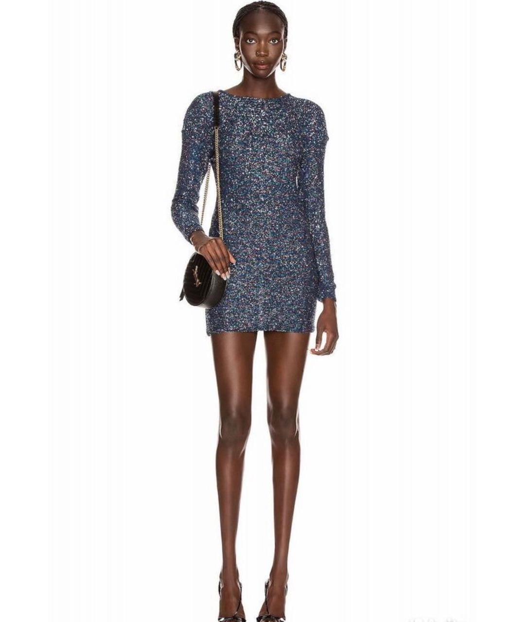 SAINT LAURENT Темно-синее полиэстеровое коктейльное платье, фото 2
