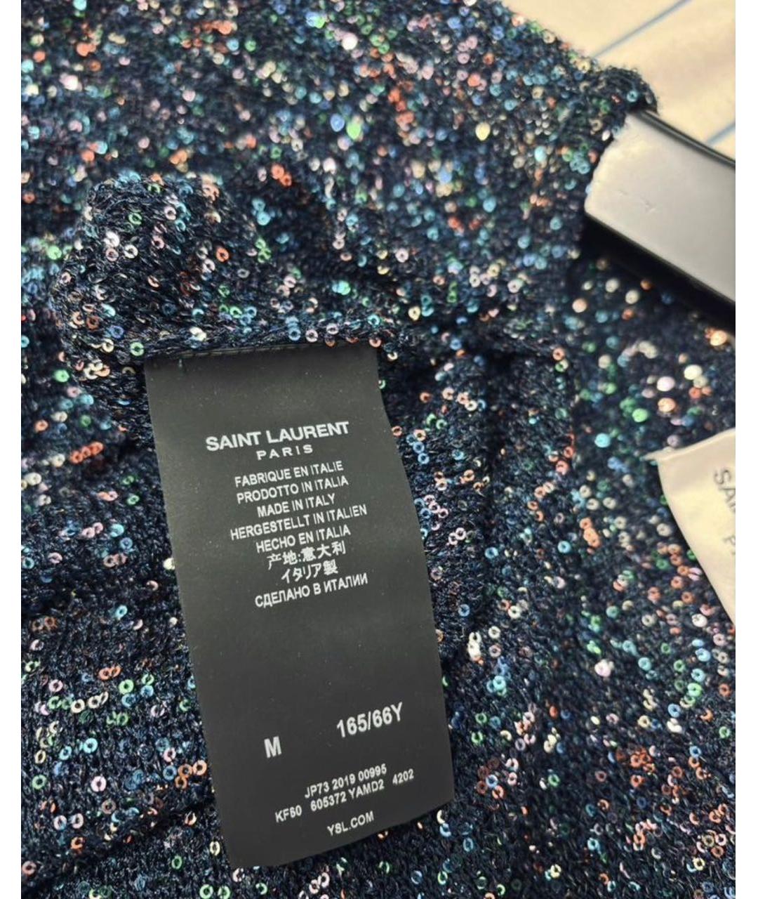 SAINT LAURENT Темно-синее полиэстеровое коктейльное платье, фото 4