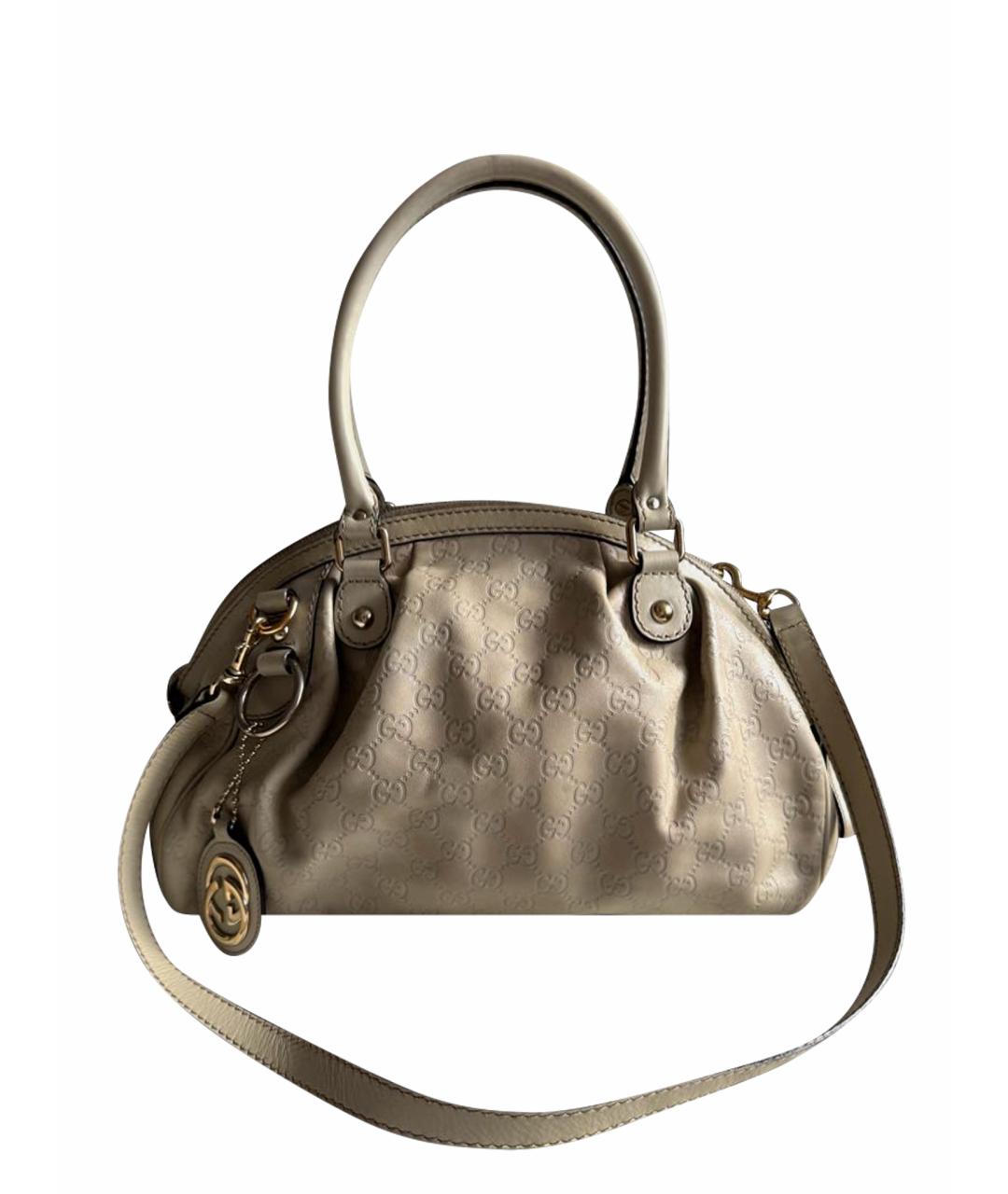 GUCCI Бежевая кожаная сумка с короткими ручками, фото 1