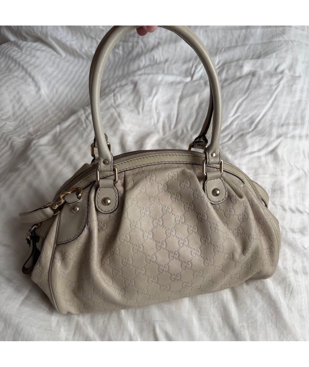 GUCCI Бежевая кожаная сумка с короткими ручками, фото 3