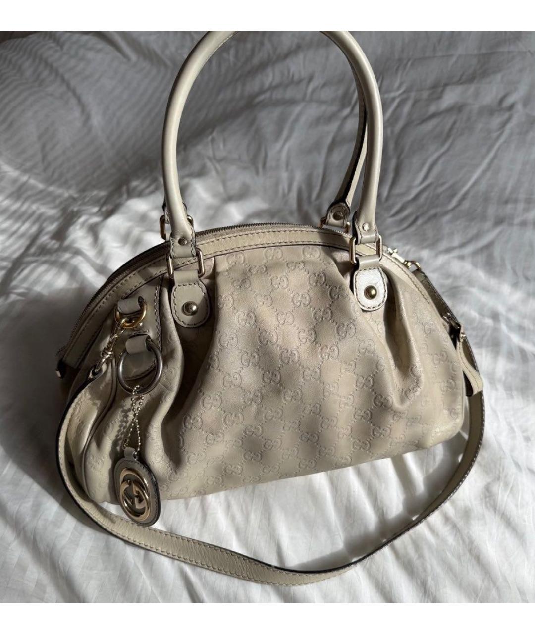 GUCCI Бежевая кожаная сумка с короткими ручками, фото 2