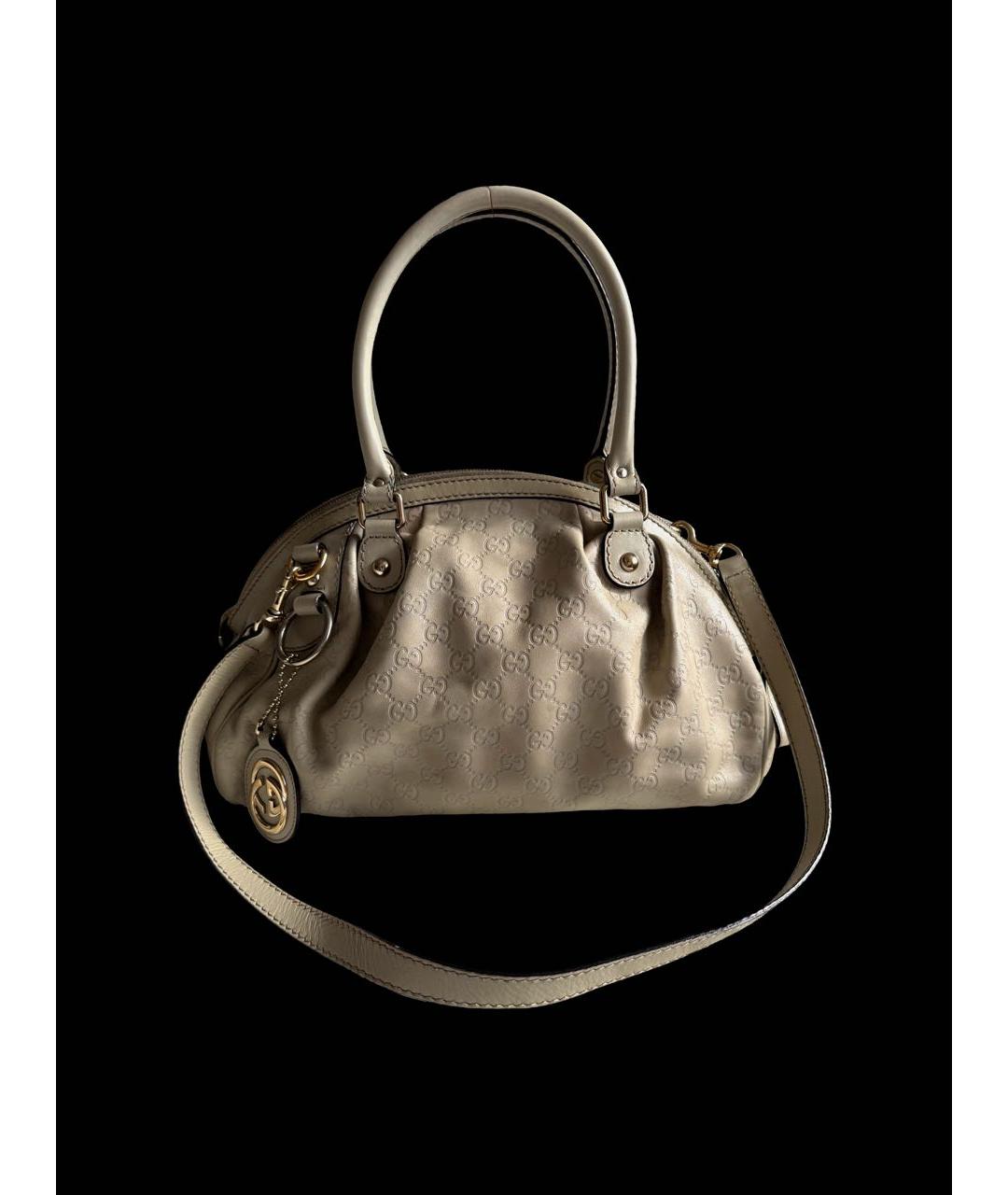 GUCCI Бежевая кожаная сумка с короткими ручками, фото 9