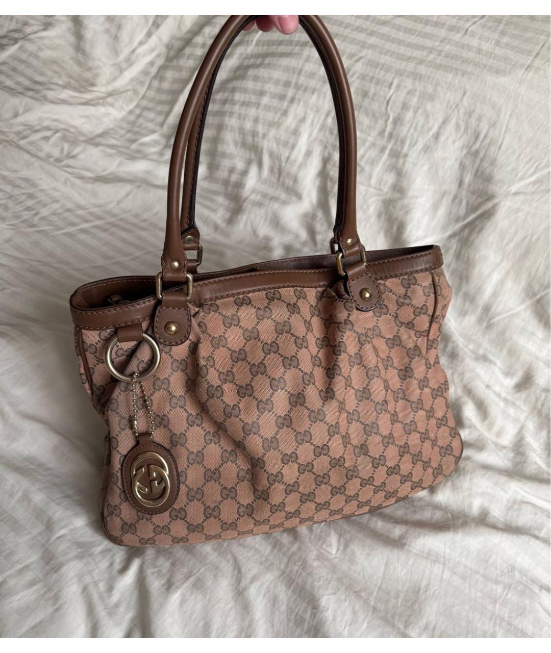 GUCCI Коричневая сумка с короткими ручками из канвы, фото 2