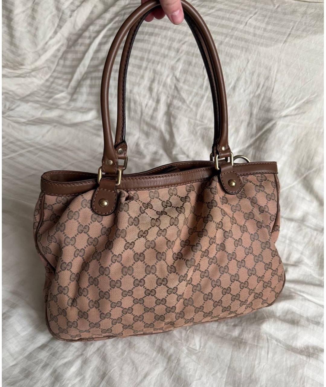 GUCCI Коричневая сумка с короткими ручками из канвы, фото 3