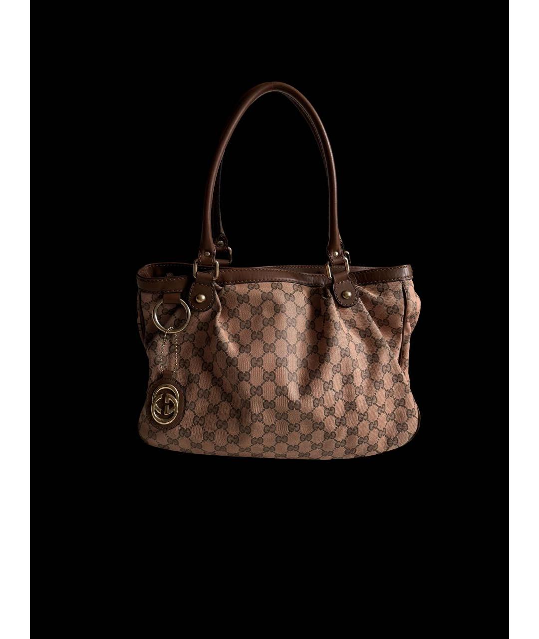 GUCCI Коричневая сумка с короткими ручками из канвы, фото 9