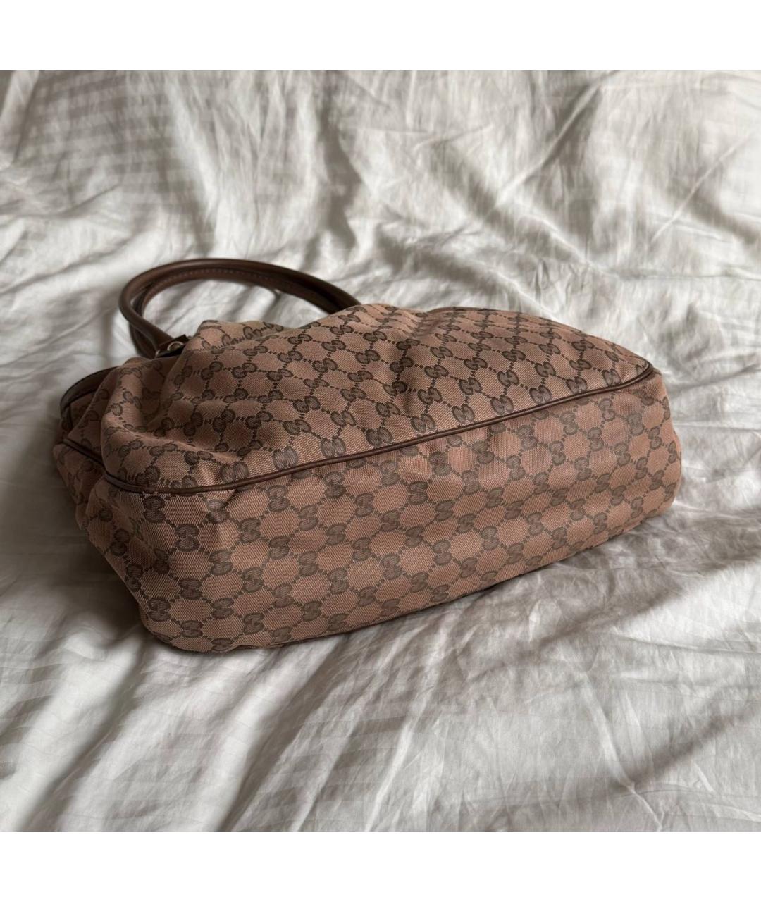GUCCI Коричневая сумка с короткими ручками из канвы, фото 4