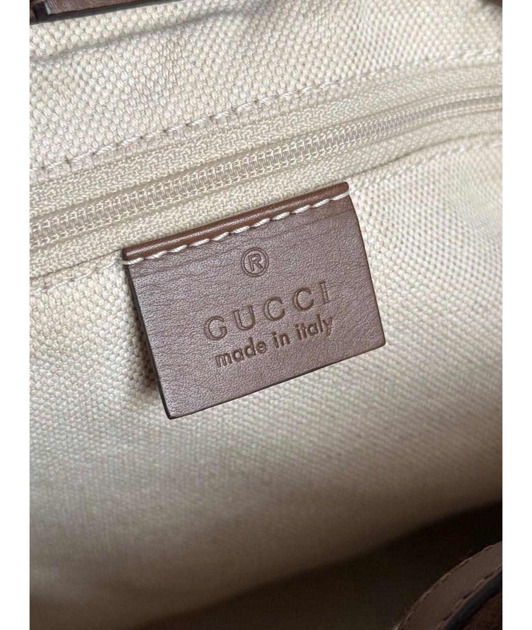 GUCCI Коричневая сумка с короткими ручками из канвы, фото 7