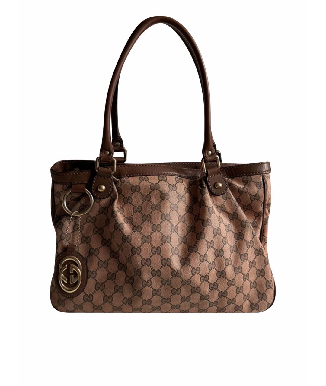 GUCCI Коричневая сумка с короткими ручками из канвы, фото 1