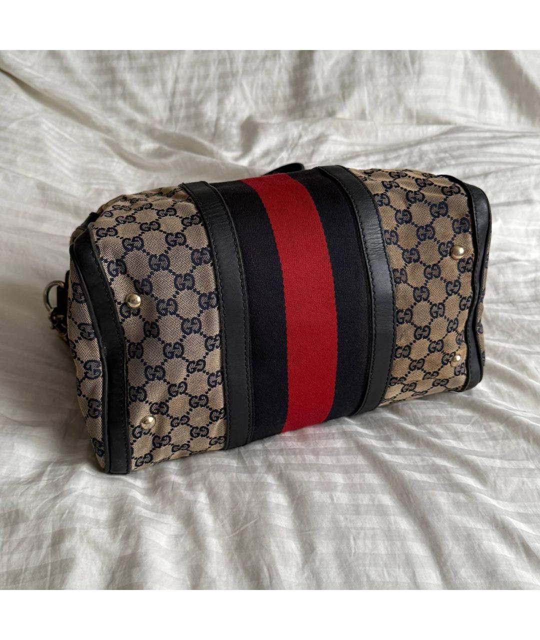 GUCCI Темно-синяя сумка с короткими ручками из канвы, фото 4