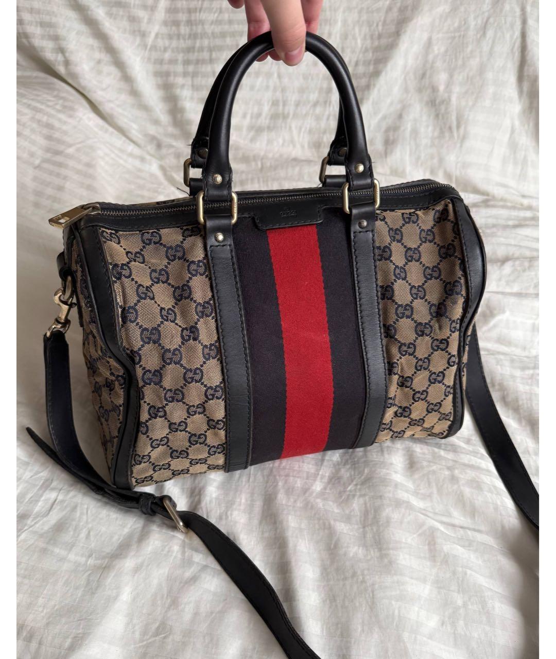 GUCCI Темно-синяя сумка с короткими ручками из канвы, фото 2