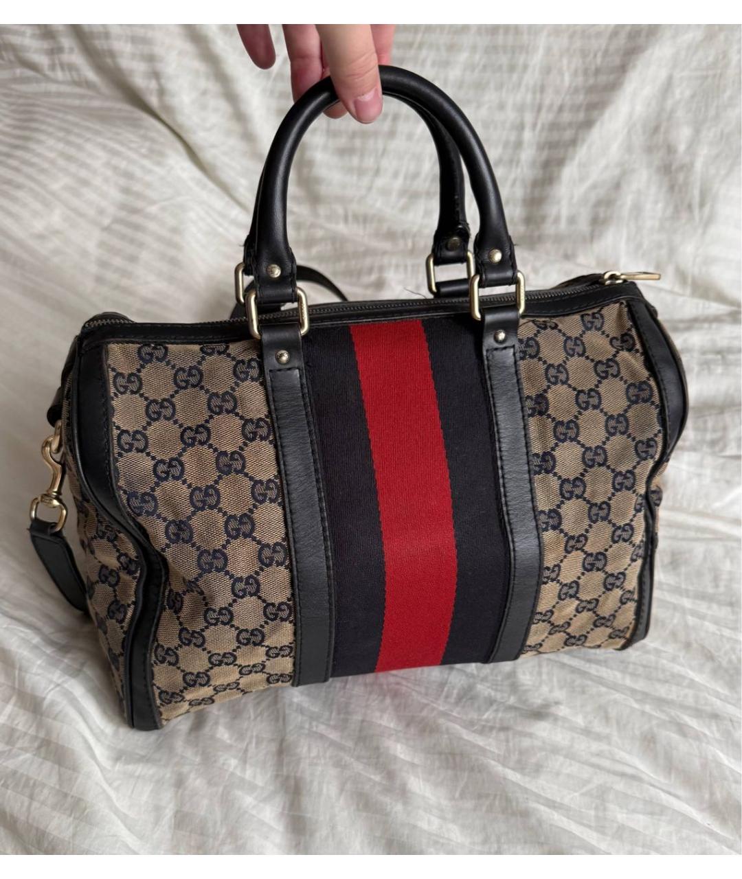GUCCI Темно-синяя сумка с короткими ручками из канвы, фото 3