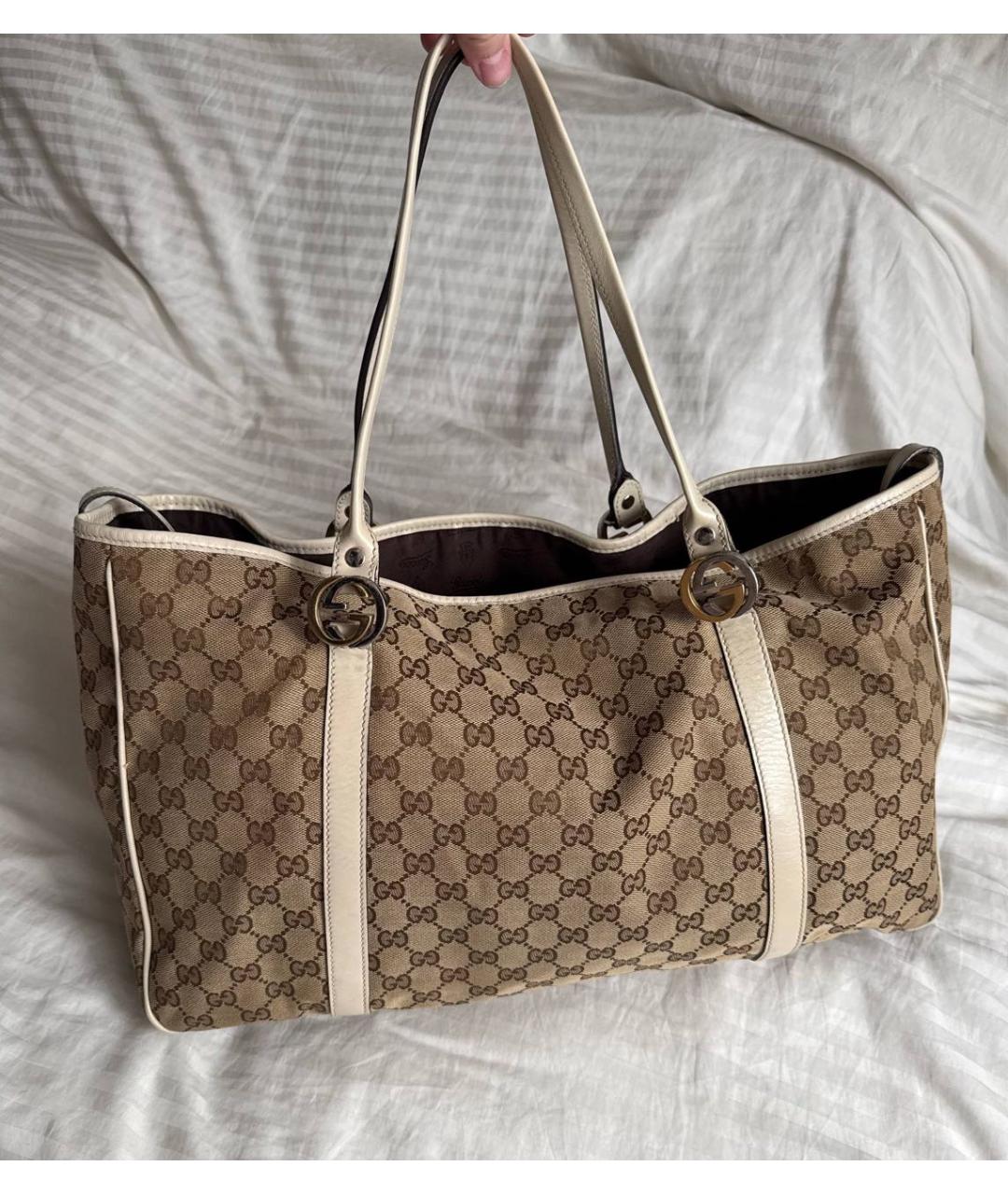 GUCCI Коричневая сумка тоут из канвы, фото 2