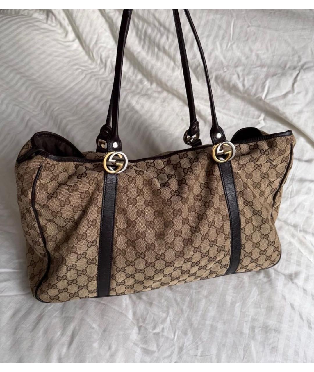 GUCCI Коричневая сумка тоут из канвы, фото 3