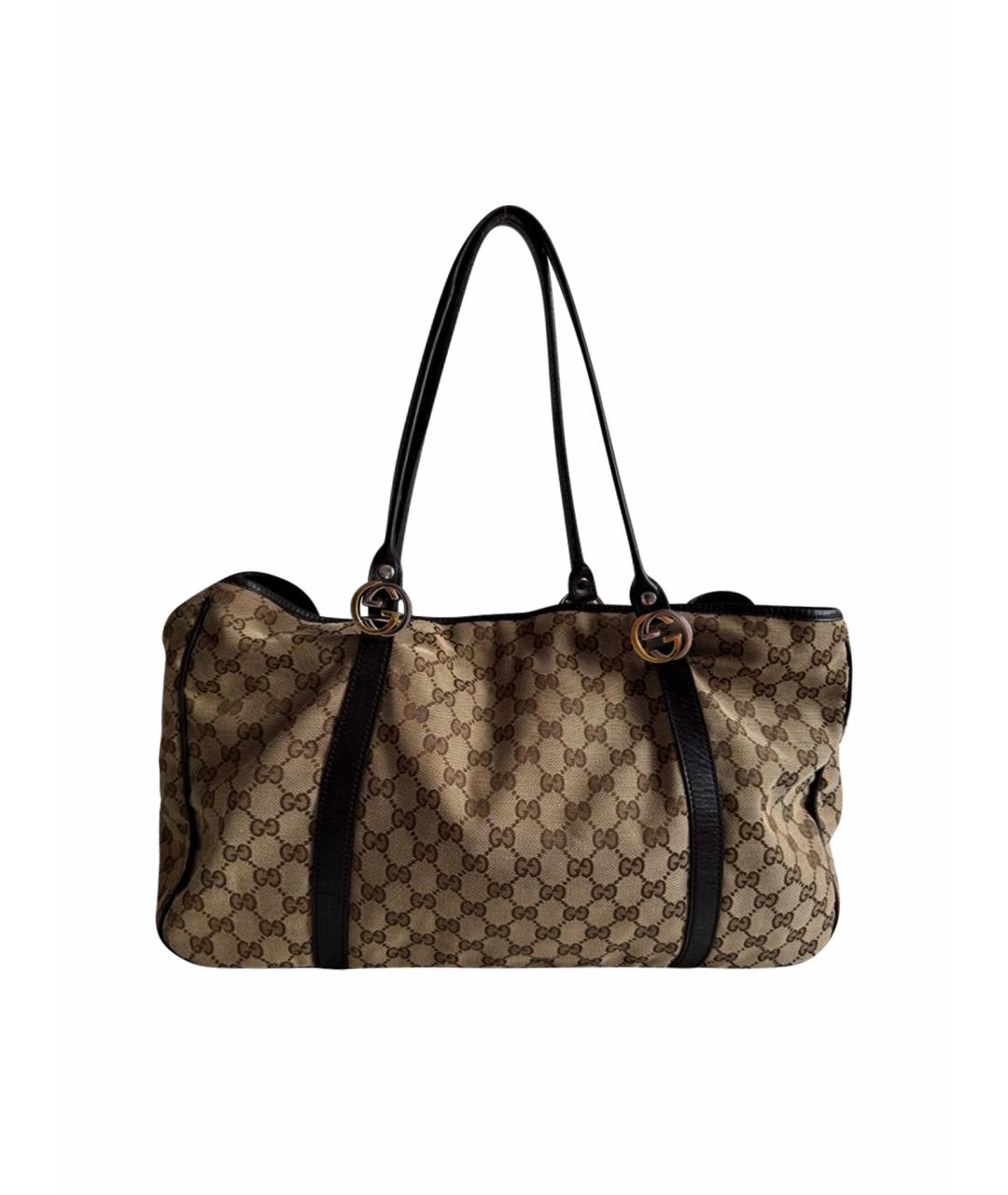 GUCCI Коричневая сумка тоут из канвы, фото 1