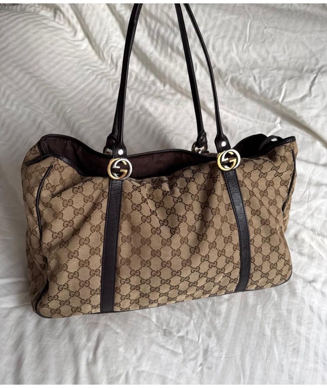 GUCCI Коричневая сумка тоут из канвы, фото 2