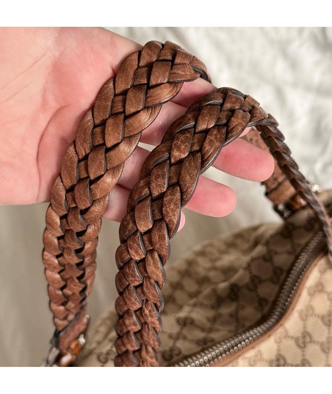 GUCCI Коричневая сумка с короткими ручками из канвы, фото 5