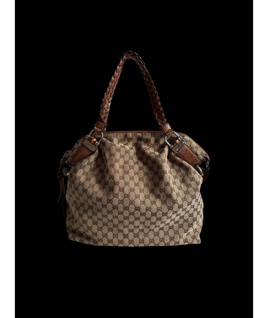 GUCCI Коричневая сумка с короткими ручками из канвы, фото 8
