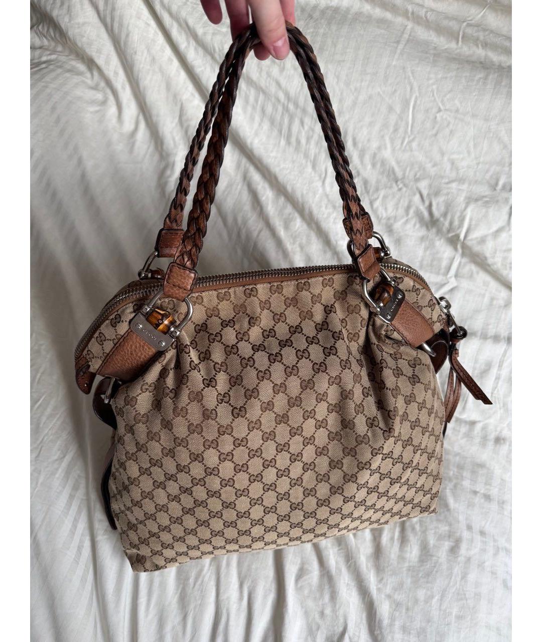 GUCCI Коричневая сумка с короткими ручками из канвы, фото 3