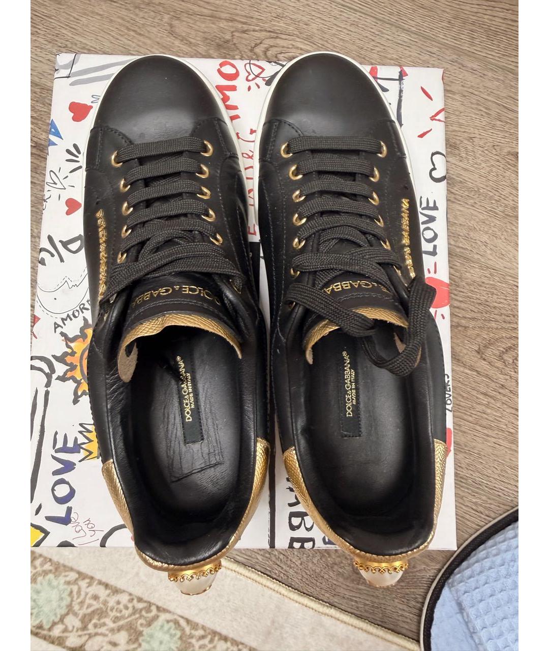 DOLCE&GABBANA Черные кожаные кеды, фото 3