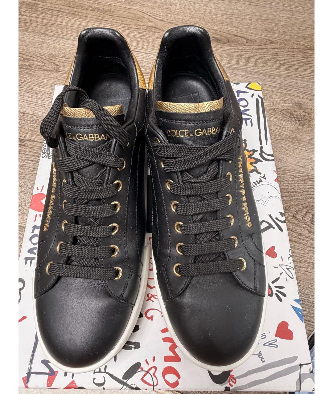 DOLCE&GABBANA Черные кожаные кеды, фото 6