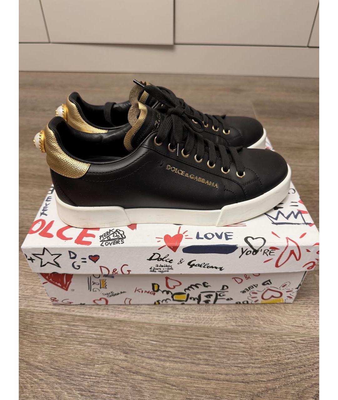 DOLCE&GABBANA Черные кожаные кеды, фото 8