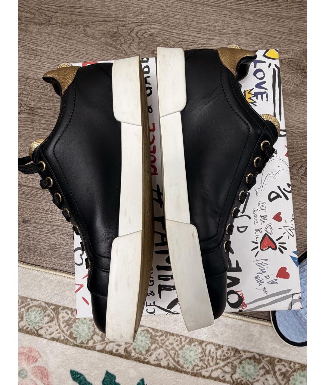 DOLCE&GABBANA Черные кожаные кеды, фото 7