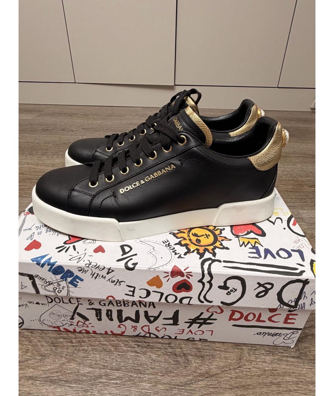 DOLCE&GABBANA Черные кожаные кеды, фото 4