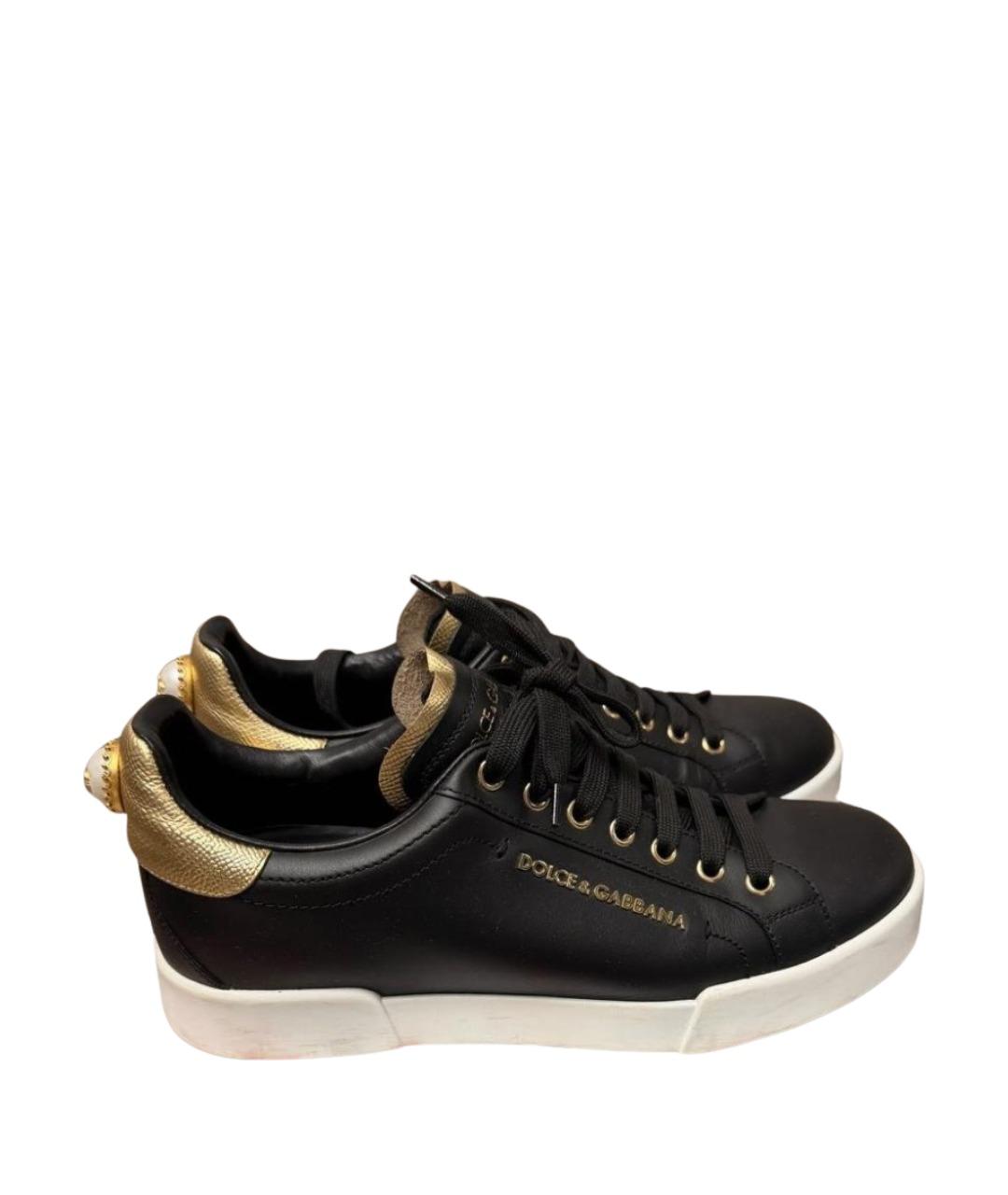 DOLCE&GABBANA Черные кожаные кеды, фото 1