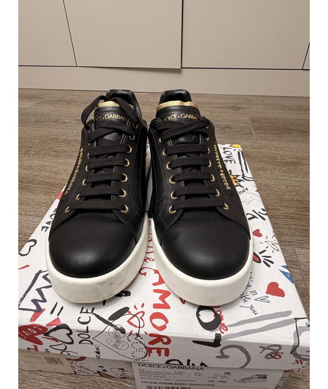 DOLCE&GABBANA Черные кожаные кеды, фото 5