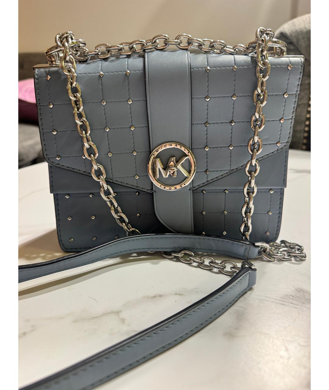 MICHAEL KORS Голубая сумка через плечо из искусственной кожи, фото 10