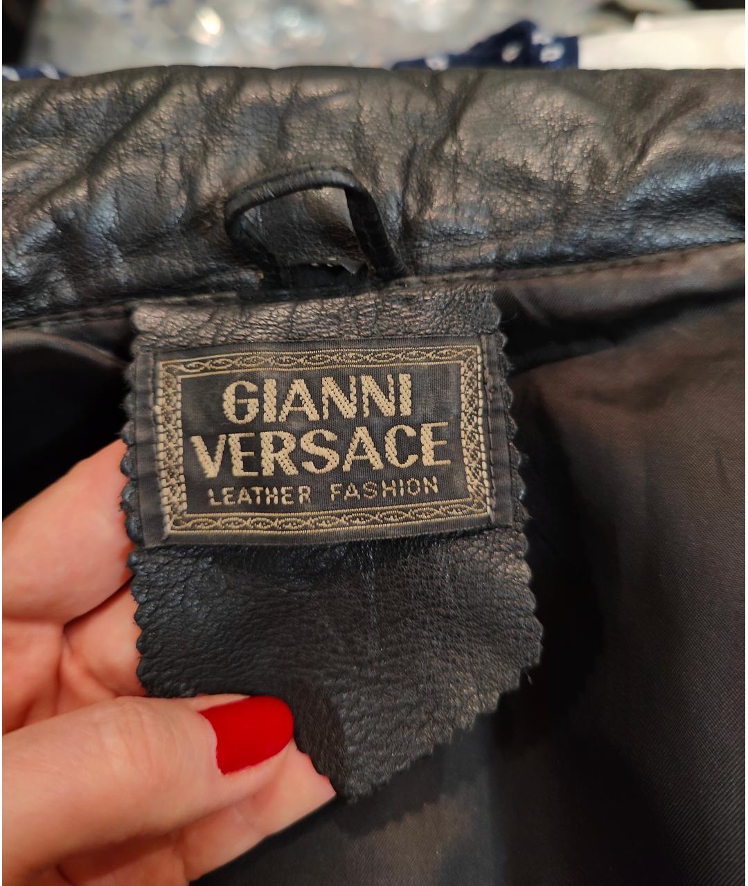 VERSACE Черная кожаная куртка, фото 3