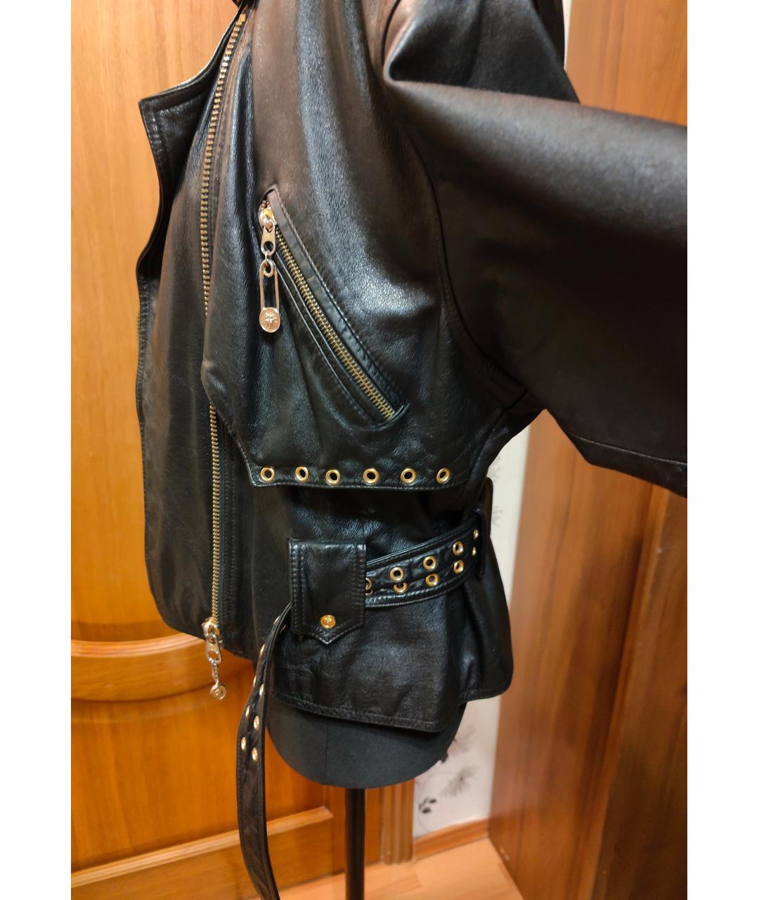VERSACE Черная кожаная куртка, фото 4