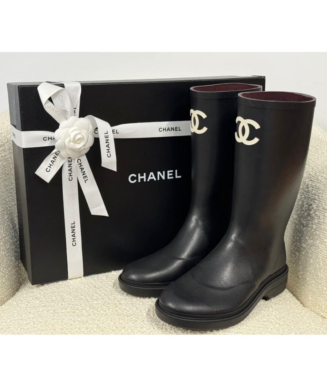 CHANEL Черные резиновые сапоги, фото 5
