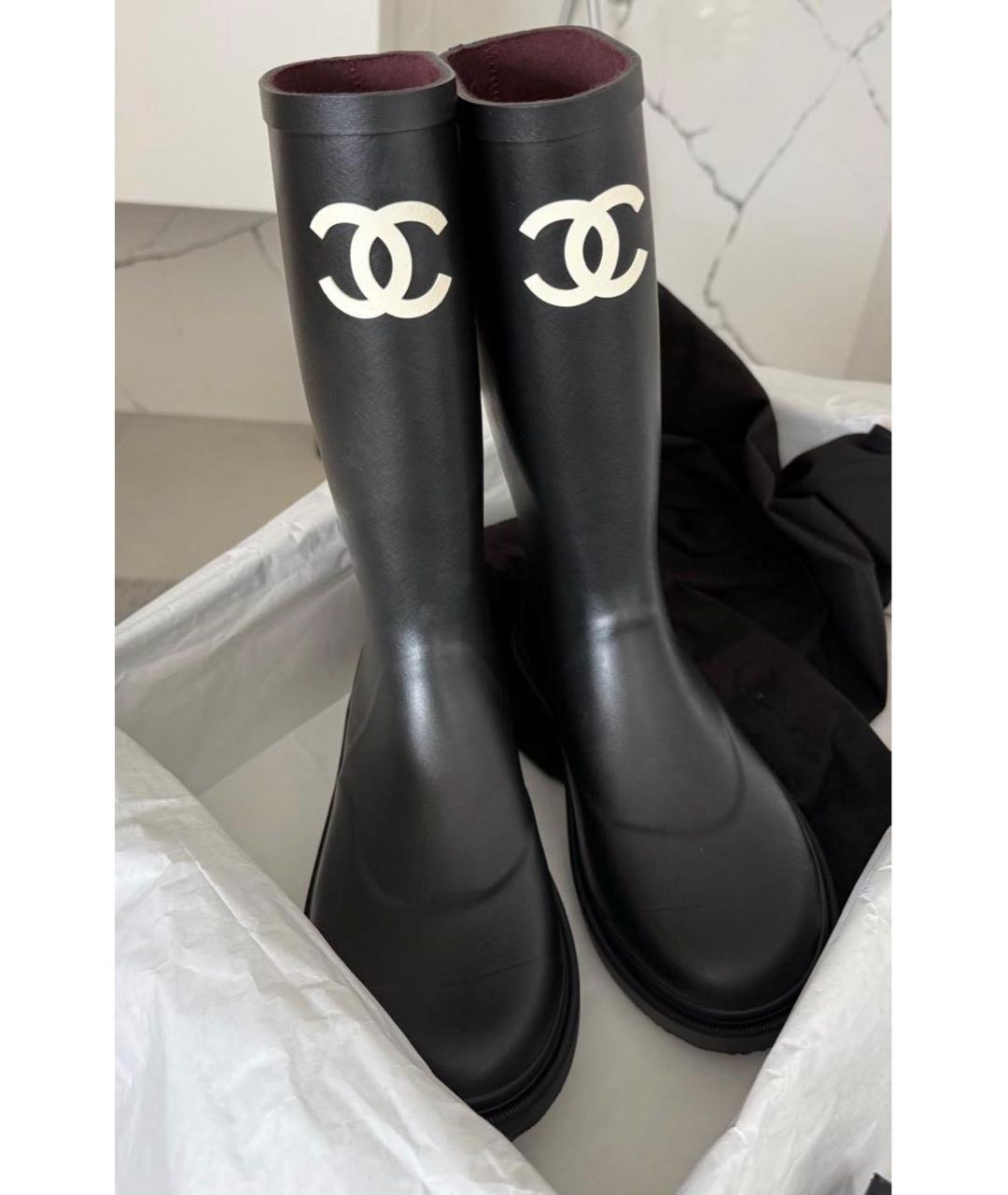 CHANEL Черные резиновые сапоги, фото 2