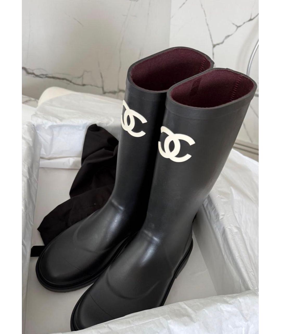 CHANEL Черные резиновые сапоги, фото 3