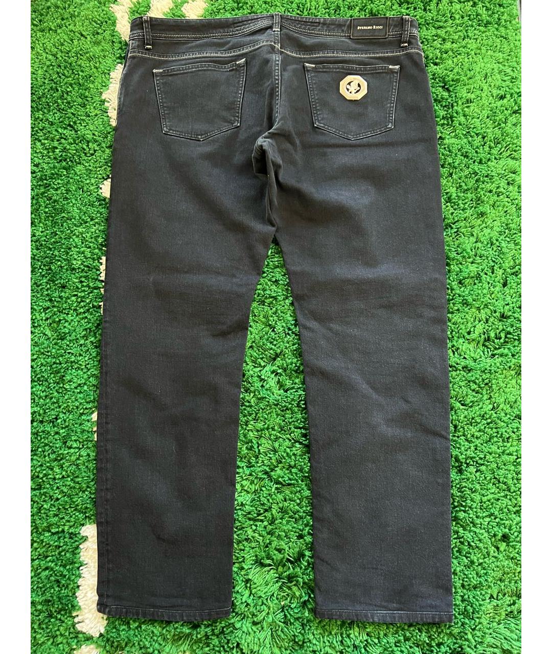 STEFANO RICCI Темно-синие хлопко-эластановые прямые джинсы, фото 4