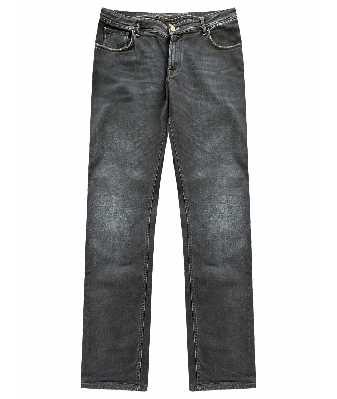 STEFANO RICCI Темно-синие хлопко-эластановые прямые джинсы, фото 1