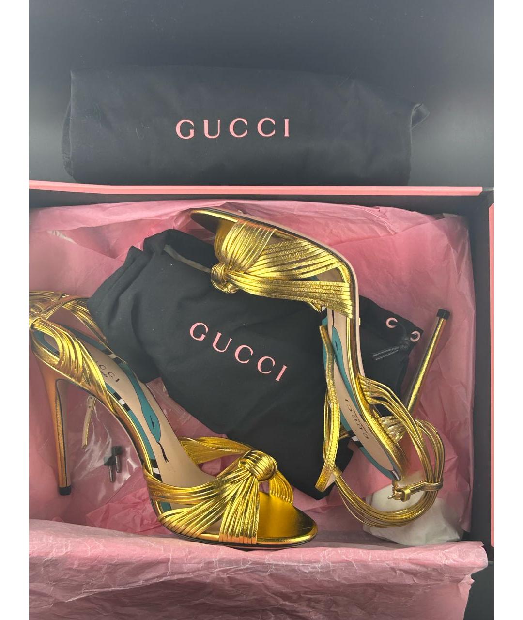 GUCCI Золотые кожаные босоножки, фото 8