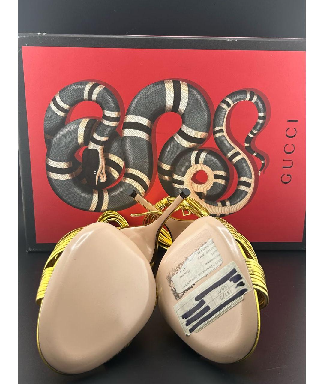 GUCCI Золотые кожаные босоножки, фото 7