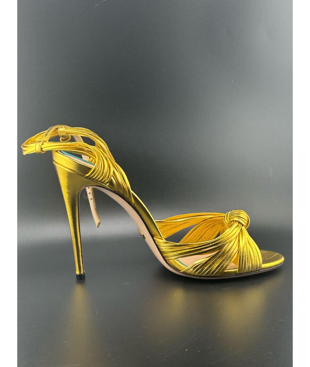 GUCCI Золотые кожаные босоножки, фото 9