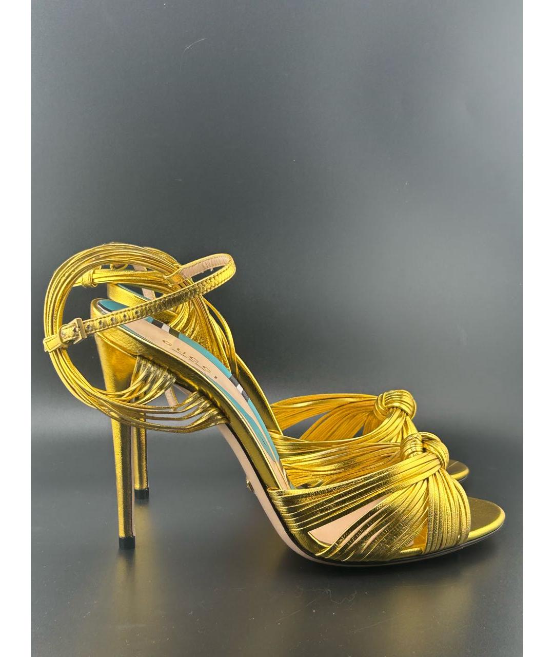 GUCCI Золотые кожаные босоножки, фото 5