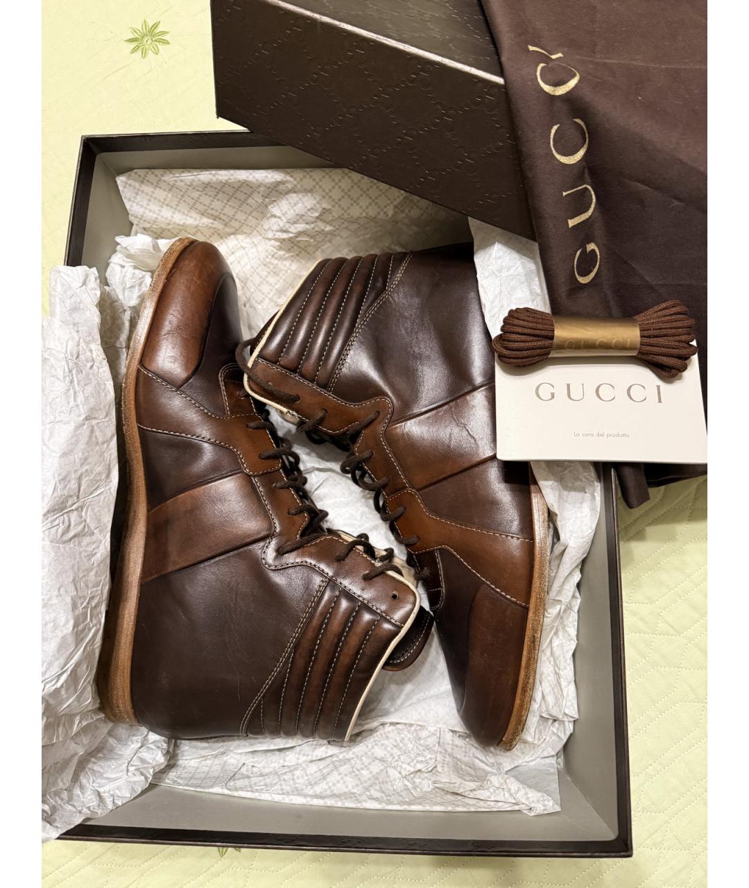 GUCCI Коричневые кожаные высокие ботинки, фото 8