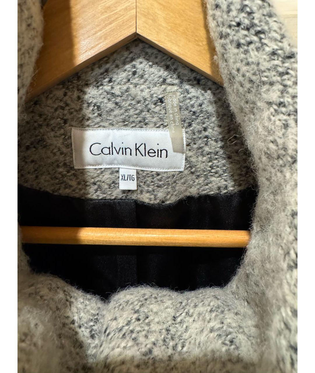 CALVIN KLEIN Серое шерстяное пальто, фото 4
