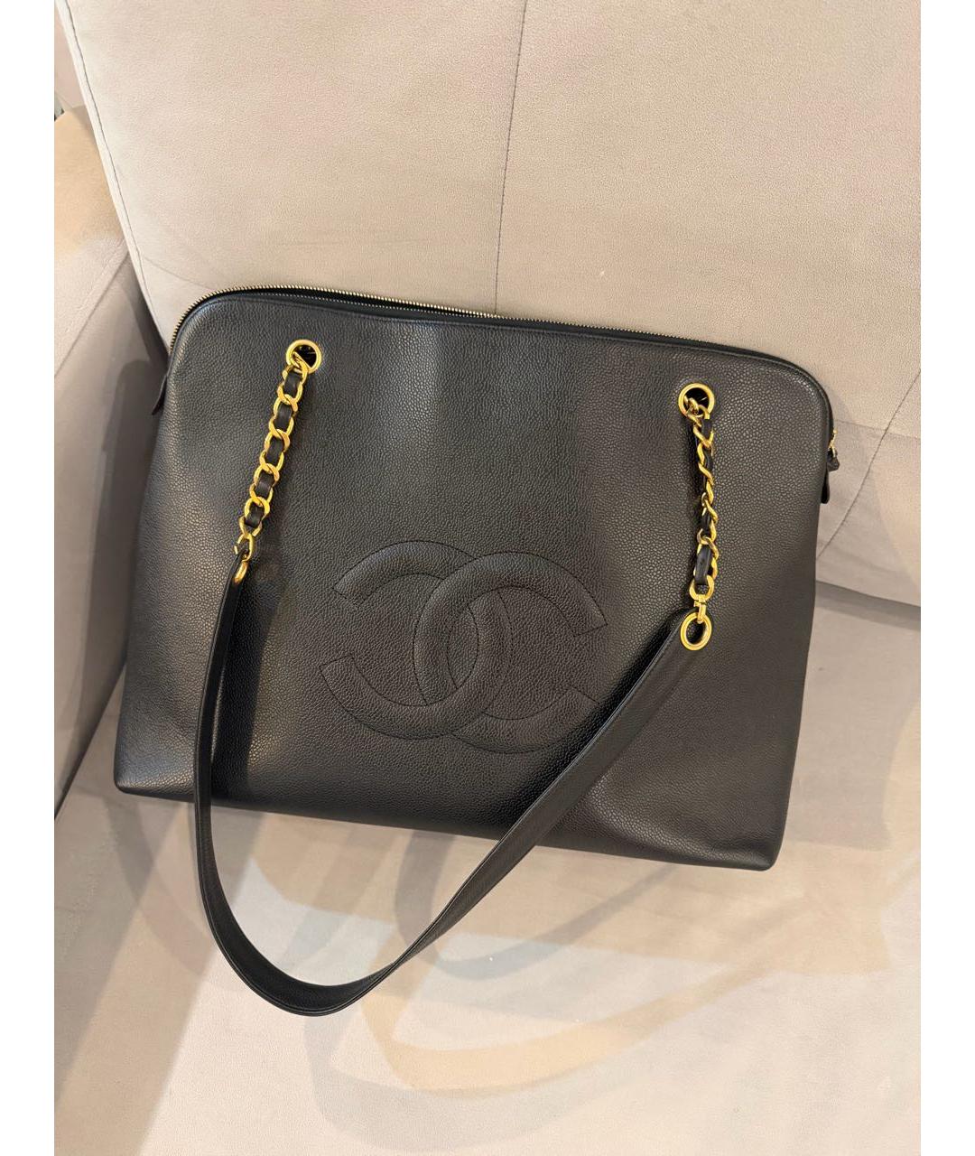 CHANEL Черная кожаная сумка тоут, фото 5
