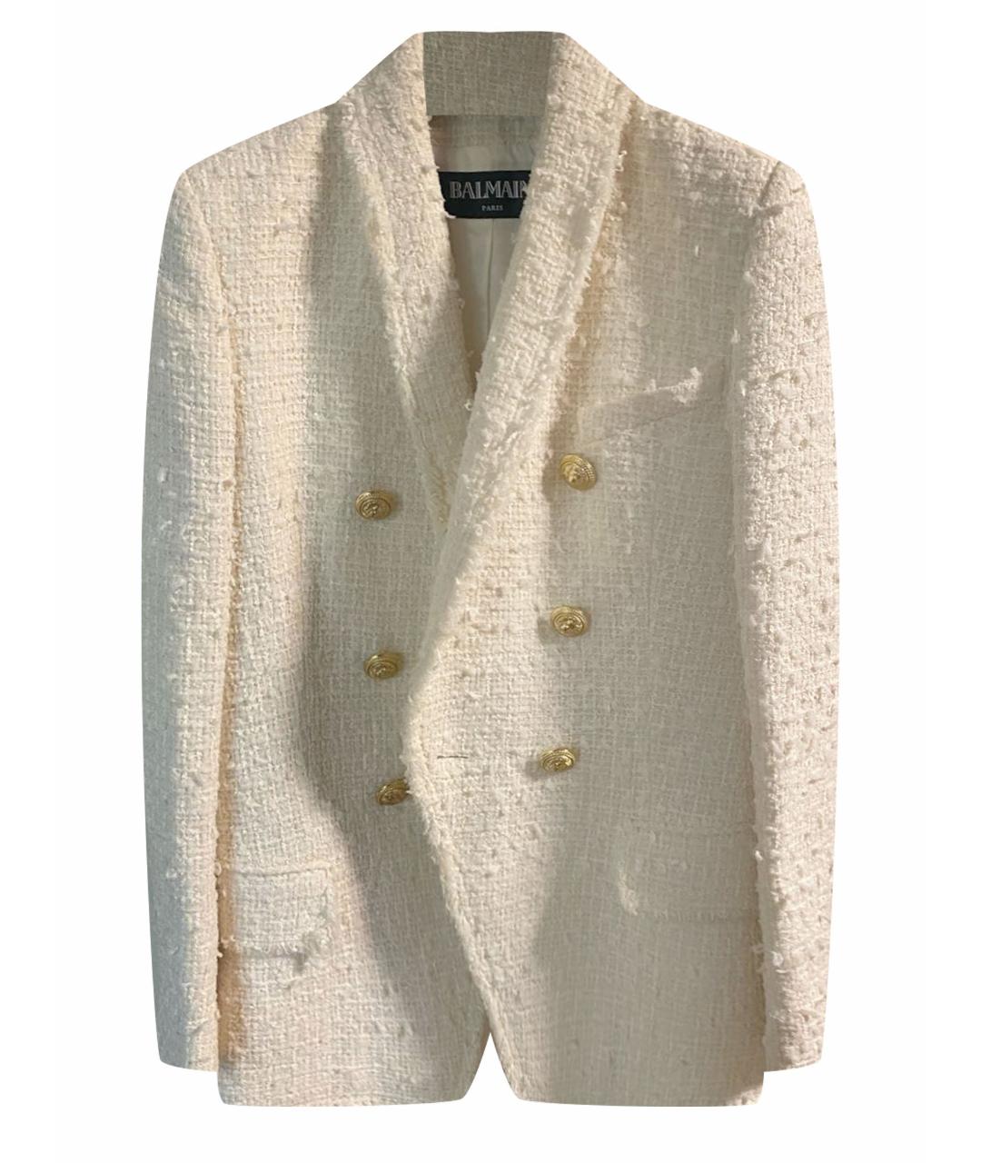 BALMAIN Белый твидовый жакет/пиджак, фото 1
