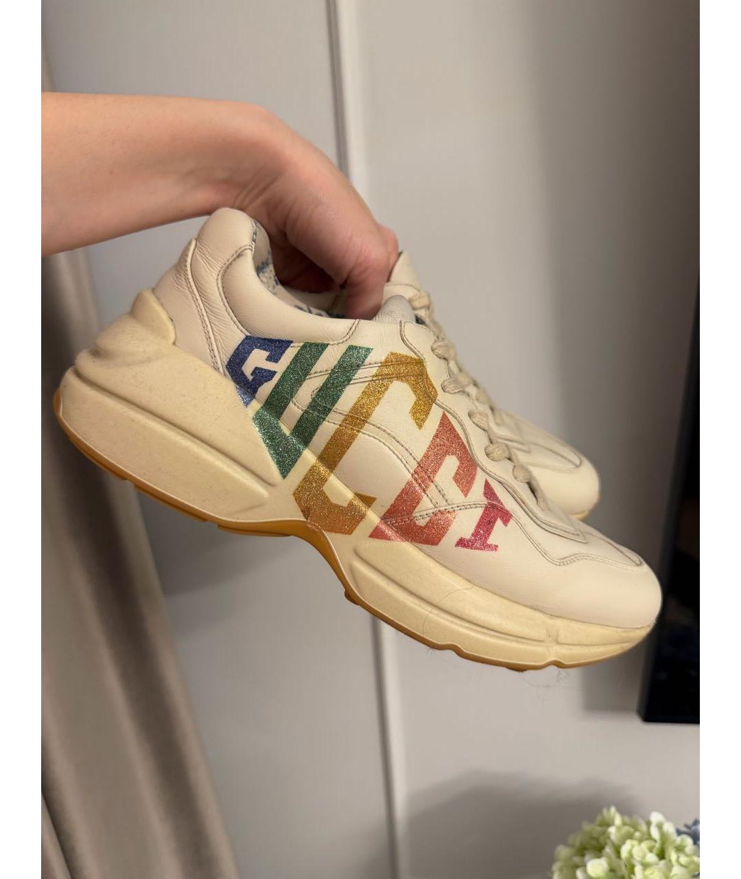 GUCCI Бежевые кожаные кроссовки, фото 3
