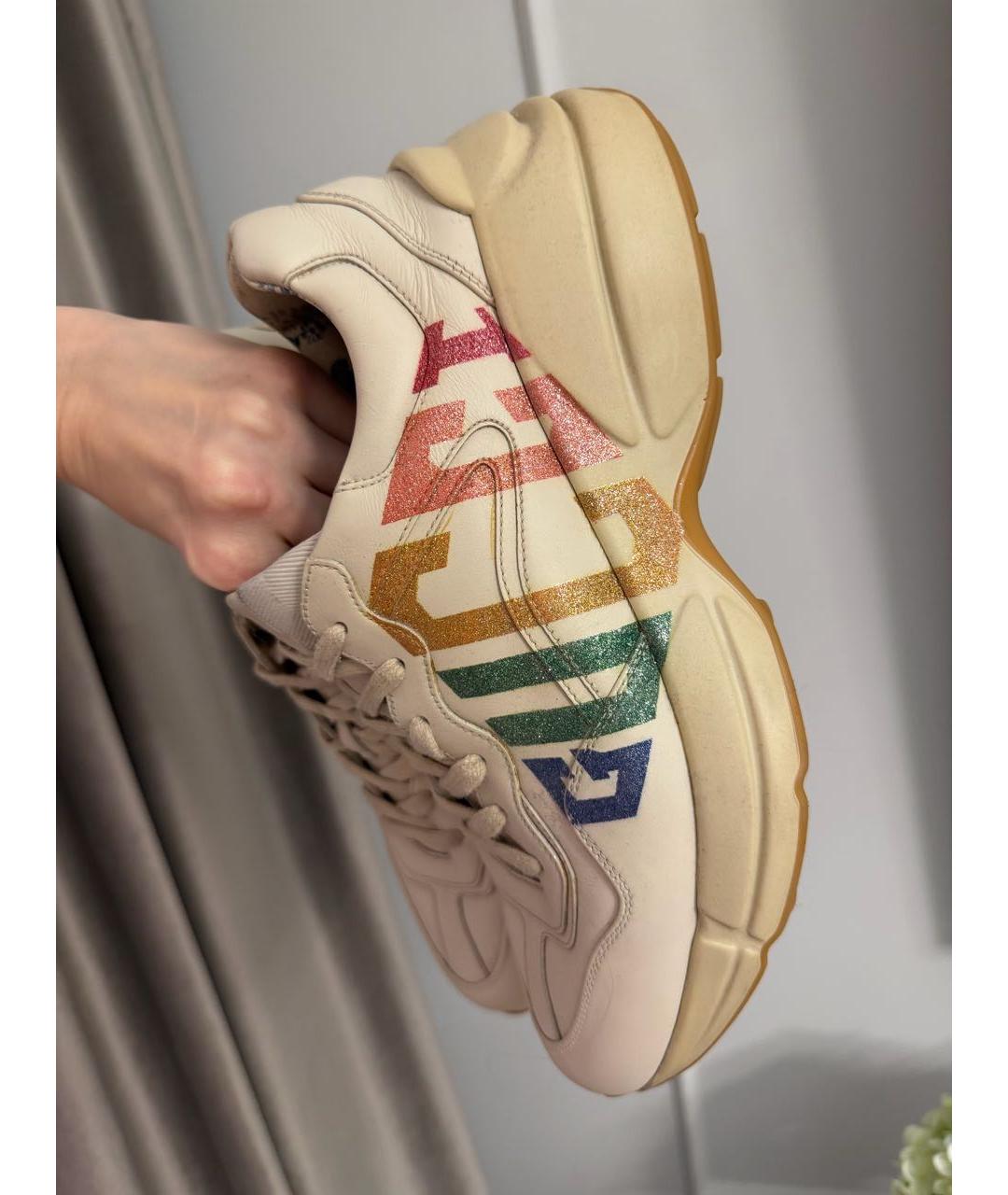 GUCCI Бежевые кожаные кроссовки, фото 5