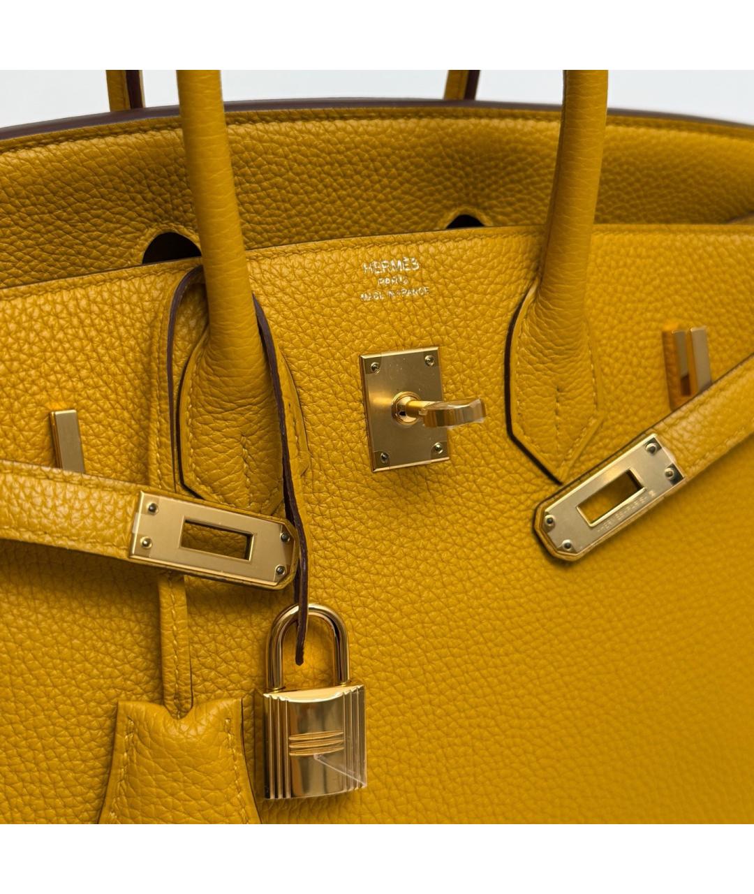 HERMES Горчичная кожаная сумка с короткими ручками, фото 6